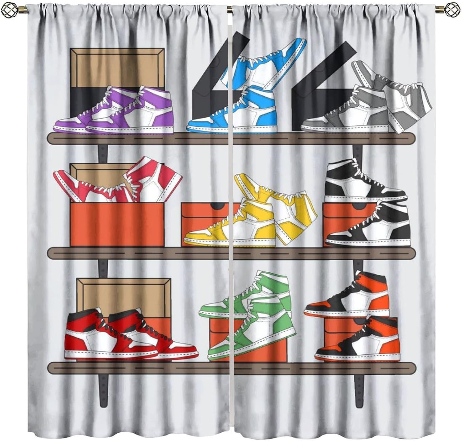 Basketball Shoes Window Curtains for Kids,Colorful Retro Sports Sneaker Decorations Party,Cool Funny Shoes Blackout Drapes for Teens Boys Bedroom Living Room 42x45 Inch