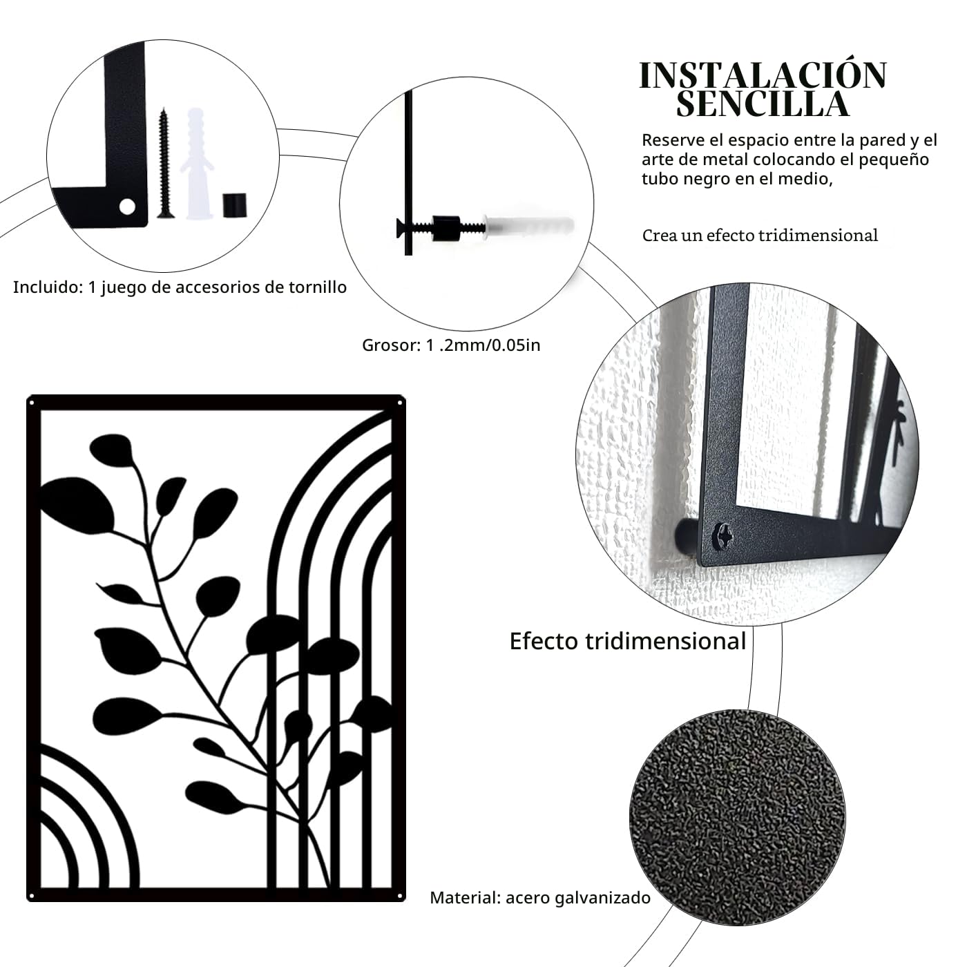 Pduoduo 3 paneles abstractos de metal bohemio para decoración de pared moderna geométrica de metal, decoración de pared de jardín negro para el hogar, dormitorio, sala de estar (22 x 16.5 pulgadas)