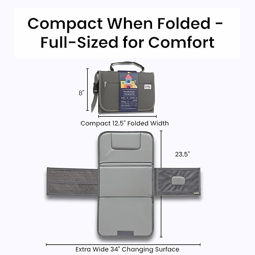 Miniatura 4 de Cambiador de pañales portátil, tapete cambiador de pañales plegable compacto con bolsillo reversible para pañales y toallitas, impermeable, lavable
