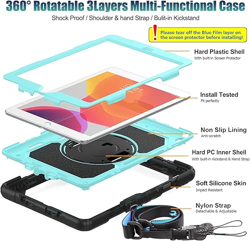 Miniatura 27 de SEYMAC stock Funda para iPad de 9ª, 8ª, 7ª generación de 10.2 pulgadas, a prueba de golpes, con protector de pantalla, portalápices