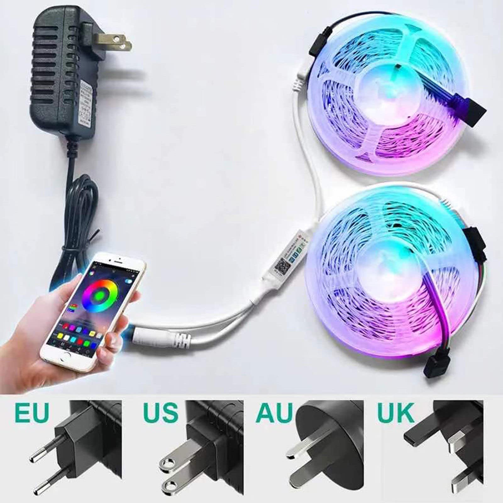 Set di Strisce Luminose per Musica Intelligente RGB (5 m/10 m/15 m), Set di App per Controller a 24 Tasti, Strisce Luminose per Atmosfera ad attivazione vocale per Interni ed Esterni,15m