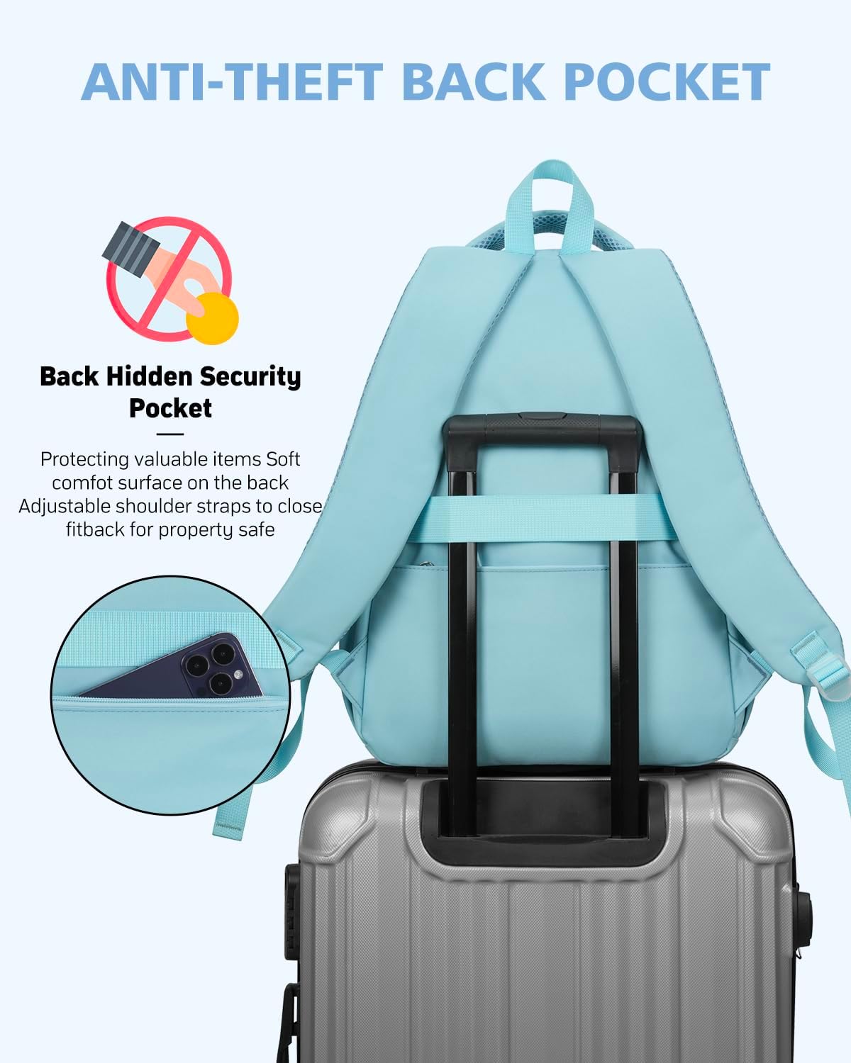 Teen Girls School Backpack, Aesthetic Bookbag for Middle High School, College Women Students Laptop Backpack Mochilas Escolares, Blue - Image 5