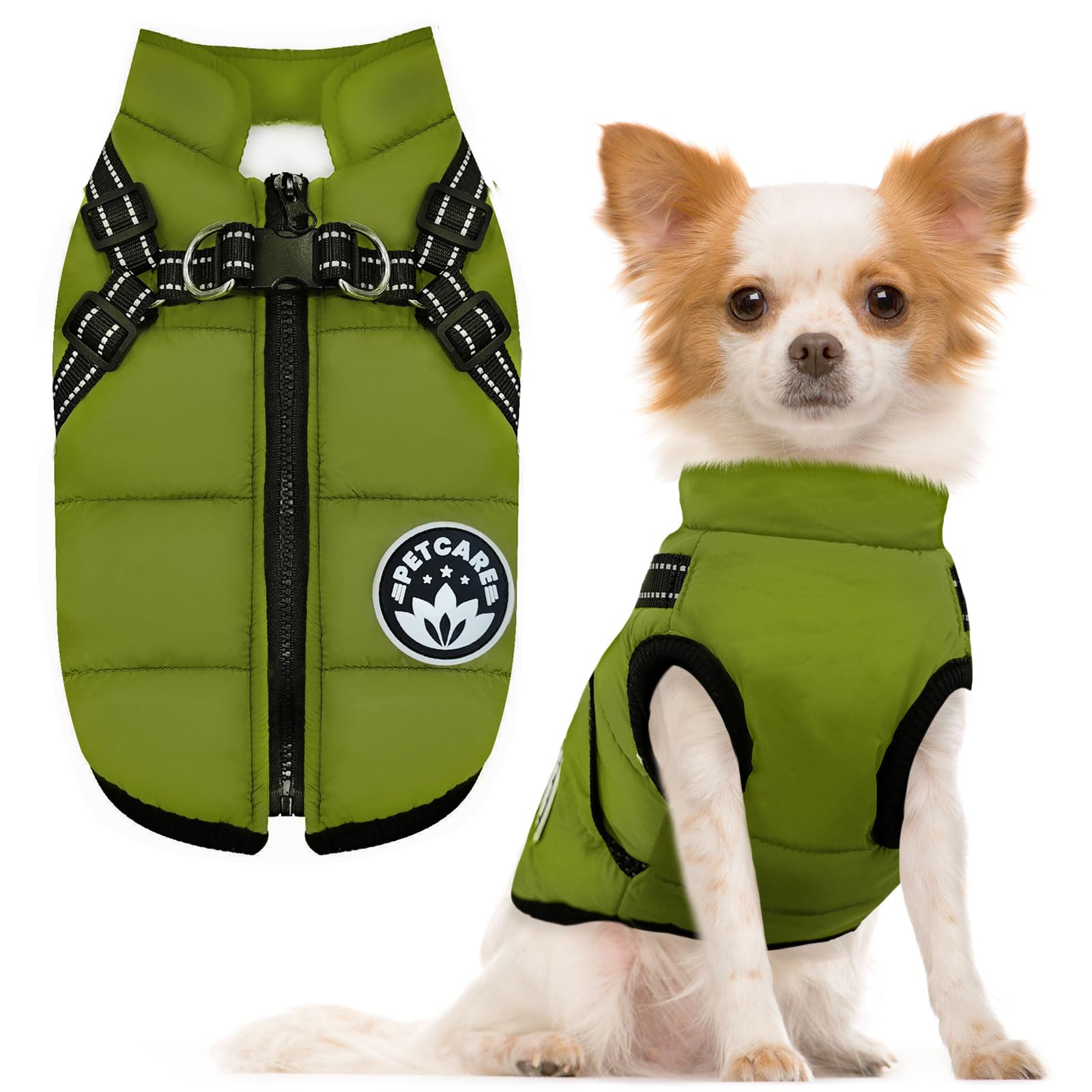 Winter Dog Coat with Harness Built in Waterproof Dog Jackets Warm Pet Fleece Vest Windproof Snow Jacket Snowsuit Reflective Dogs Cold Weather Coats for Puppy Small Medium Large Dogs Cats