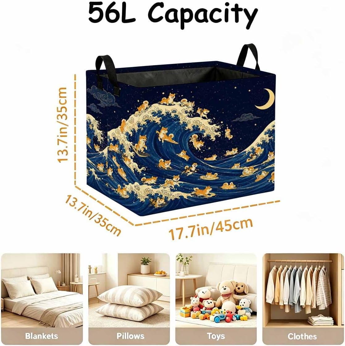 Large 56L Storage Basket, Shiba Inu Wave Decorative Baskets with Handles image 4