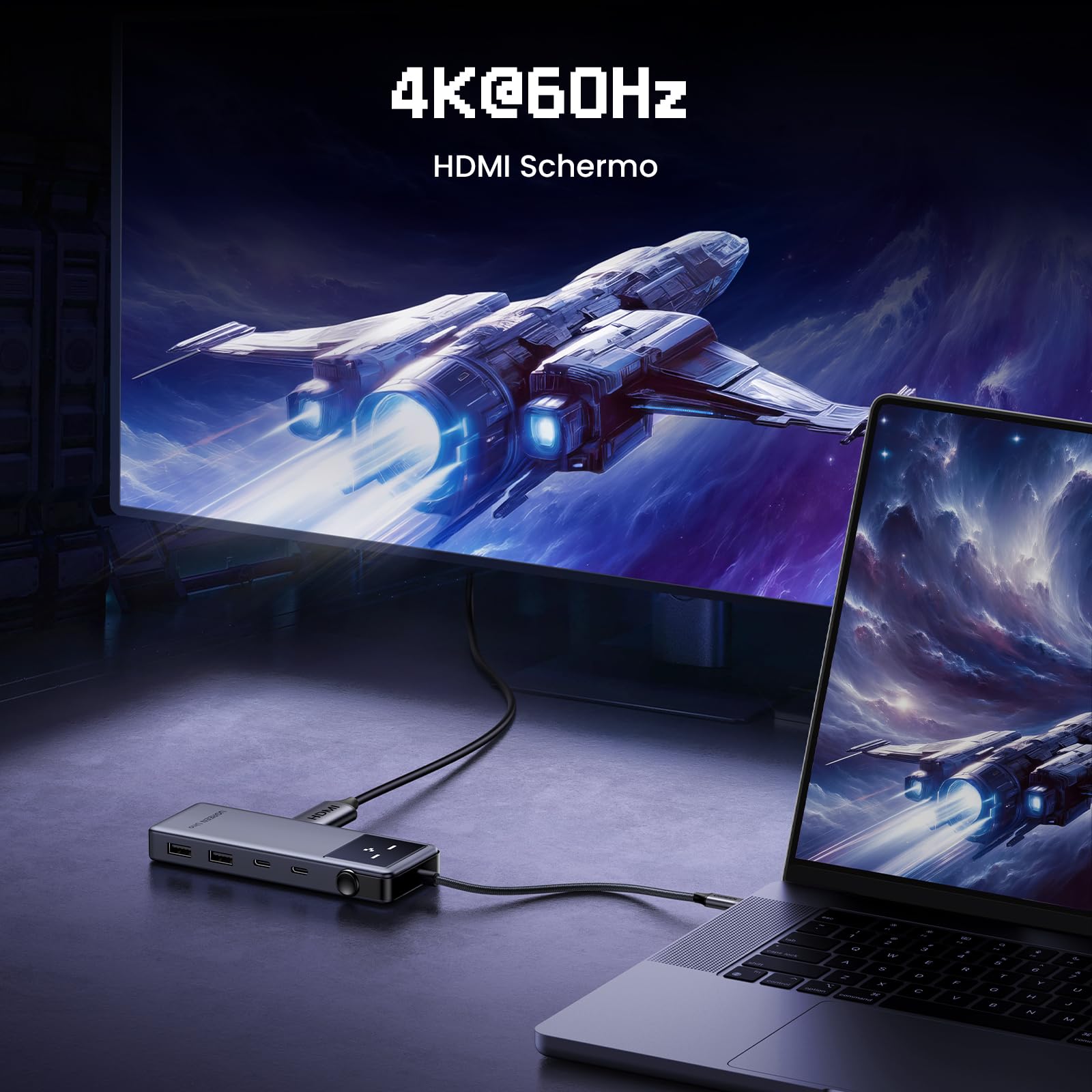 UGREEN Uno 10Gbps Hub USB C HDMI 4K 60Hz PD 100W Carica Adattatore Type C 3.2 con Indicatore LED Docking Station Compatibile con MacBook Pro Air M3 M2 M1, iPad, iPhone 16 Pro Max, Galaxy S24