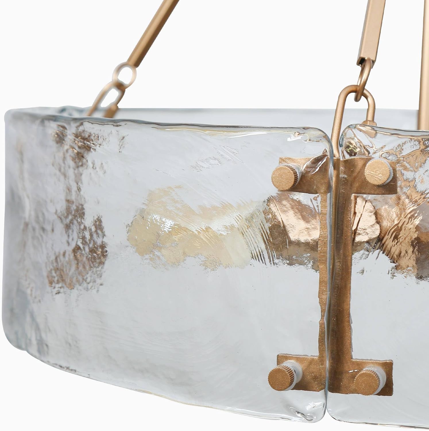 KSANA Gold Chandelier for Dining Room, Modern 4-Light Drum Chandelier with Textured Glass Shade Kitchen Island Lighting Dining Room Light Fixtures for Living Room Bedroom Kitchen, 19.5" H