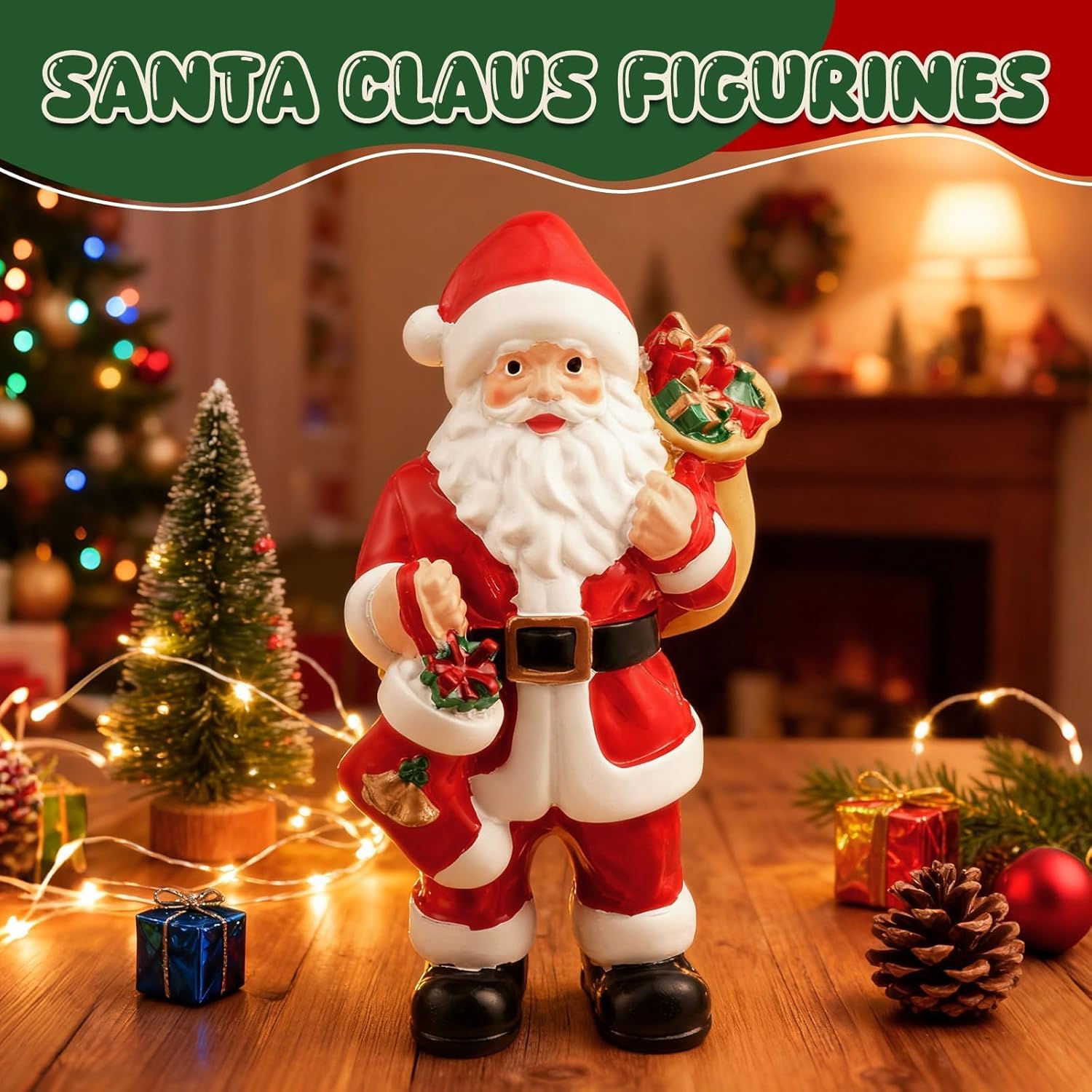 Exasinine 5.8 Inch Santa Claus Figurine Handcrafted Resin Santa Claus Decor Christmas Figurines for Christmas Indoor Decorations Tabletop Display - Image 3