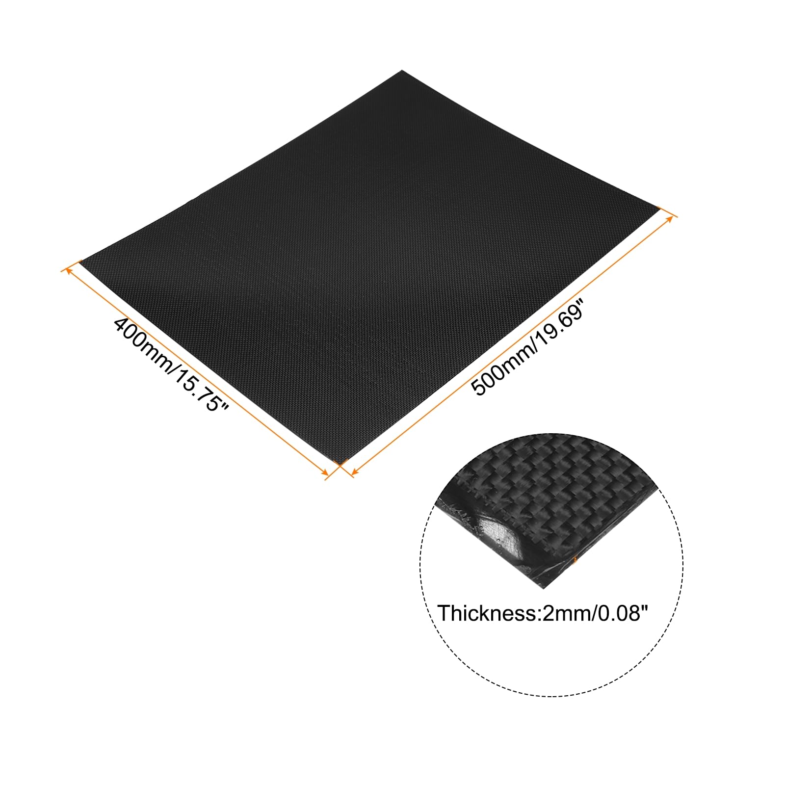 QUARKZMAN 1 Pcs Feuille De Fibre De Carbone 500x400x2mm Surface Brillante Plaque De Fibre De Carbone Pultrudée Panneau À Tissage Uni Pour Kites RC Airplane