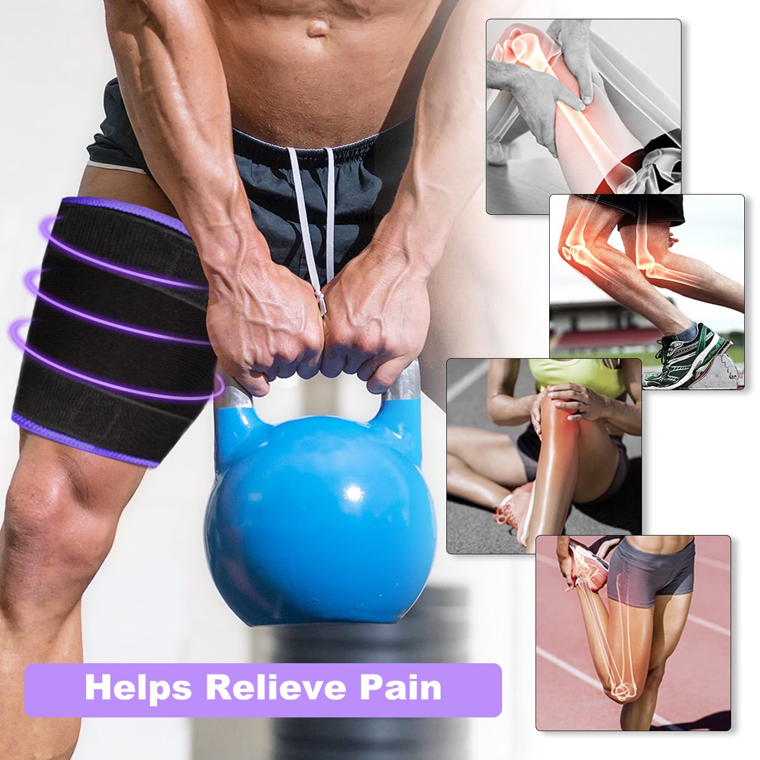 supregear Adjustable Thigh Brace - Hamstring Quad Wrap - Compression Sleeve Support for Pulled Groin Muscle, Sprains, Quadricep, Tendinitis, Sciatica Pain and Sports Recovery - Men, Women (Pack of 2)