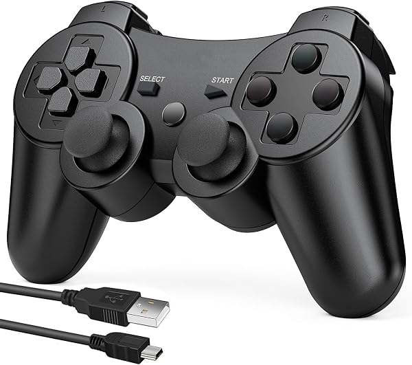 PS3 コントローラー 【2026新登場】500mAh大容量 バッテリー 無線Bluetooth接続 10時間連続使用 USB ケーブル 振動機能 ワイヤレス3コントローラー P3/PC対応 中型語説明書付き - 1