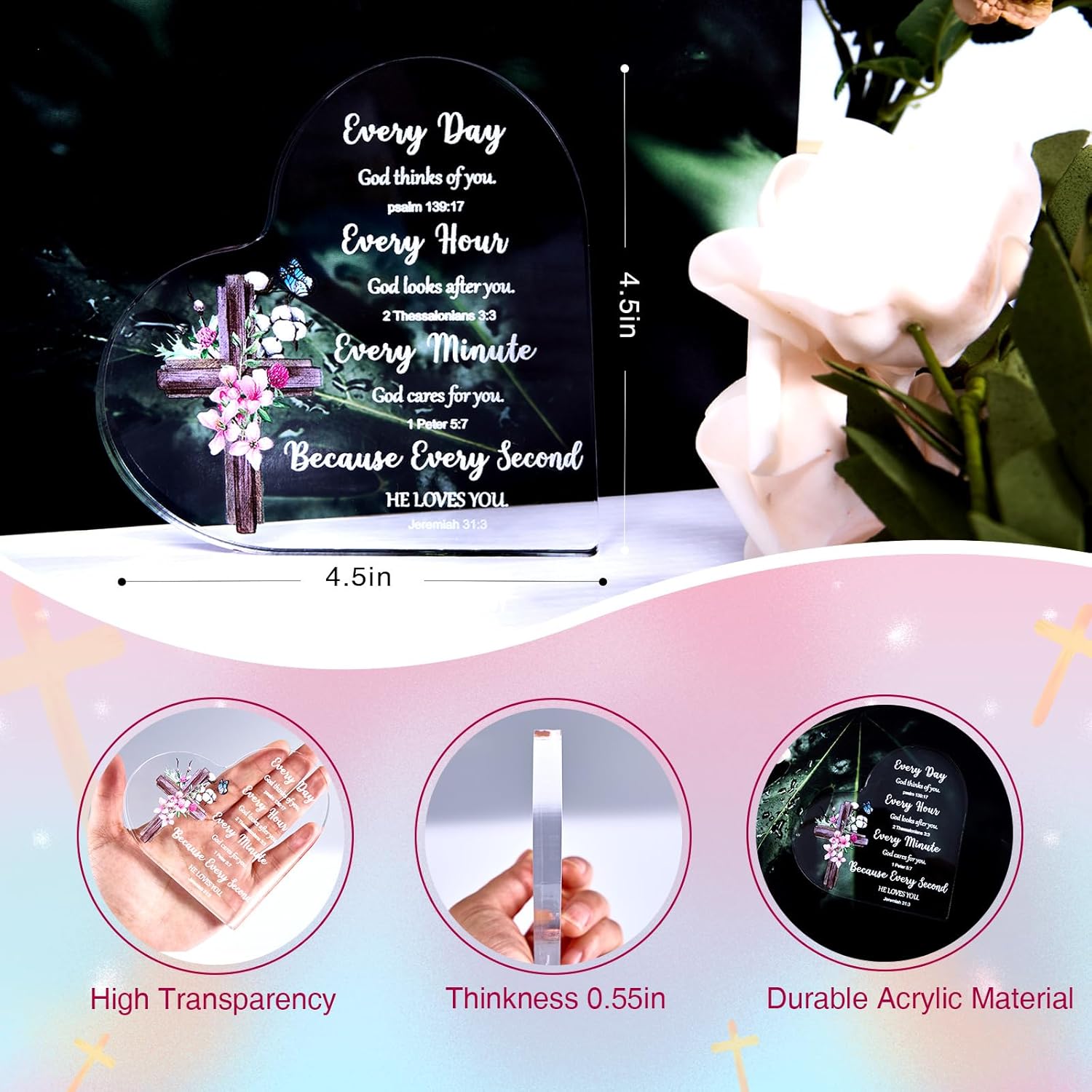 Christian Gifts for Women, 9 PCS Religious Gift Bulk Set Includes 20 oz Tumblern Straw Brush Sock Acrylic Quota Panel Keychain Bracelet Thanks Card Gift Box, Perfect Christmas Faith Gifts for Girls - Image 4