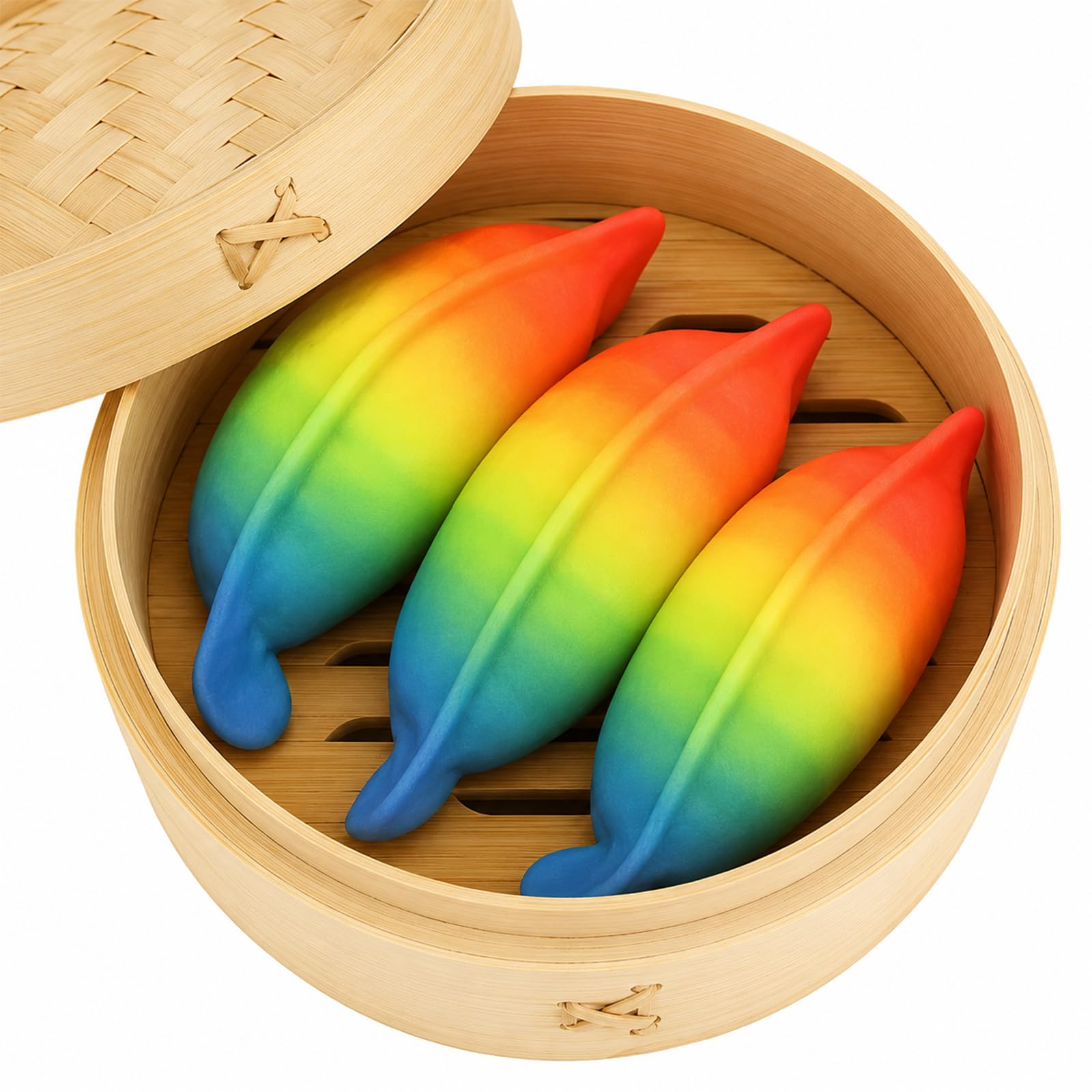 3pcs Rainbow Dumpling Squishy with Steamer, Colorful Squishy Dumpling Toy for Anxiety Relief, Soft Mini Fidget Toys with Slow Rebound, Creative Squeeze Toys Gift for Friends Coworkers