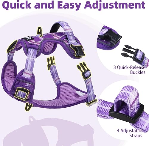 Miniatura 6 de PUPTECK Arnés sin tirones para perro, tamaño mediano, arnés reflectante ajustable con asa de fácil control, cómodo y suave acolchado para perros
