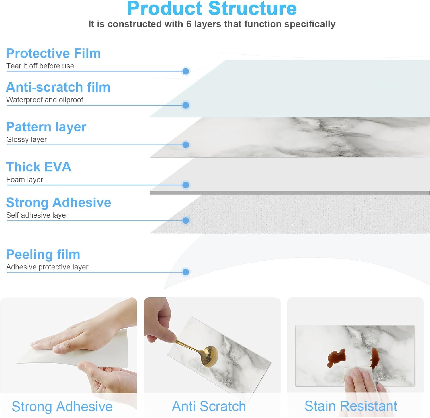 URCOLOR 32-Piece Peel and Stick Backsplash Wall Tile, 4"x 8" PVC Glossy White Gray Marble Stick on Subway Tiles for Kitchen, Bathroom, Laundry Room, Camper, Fireplace