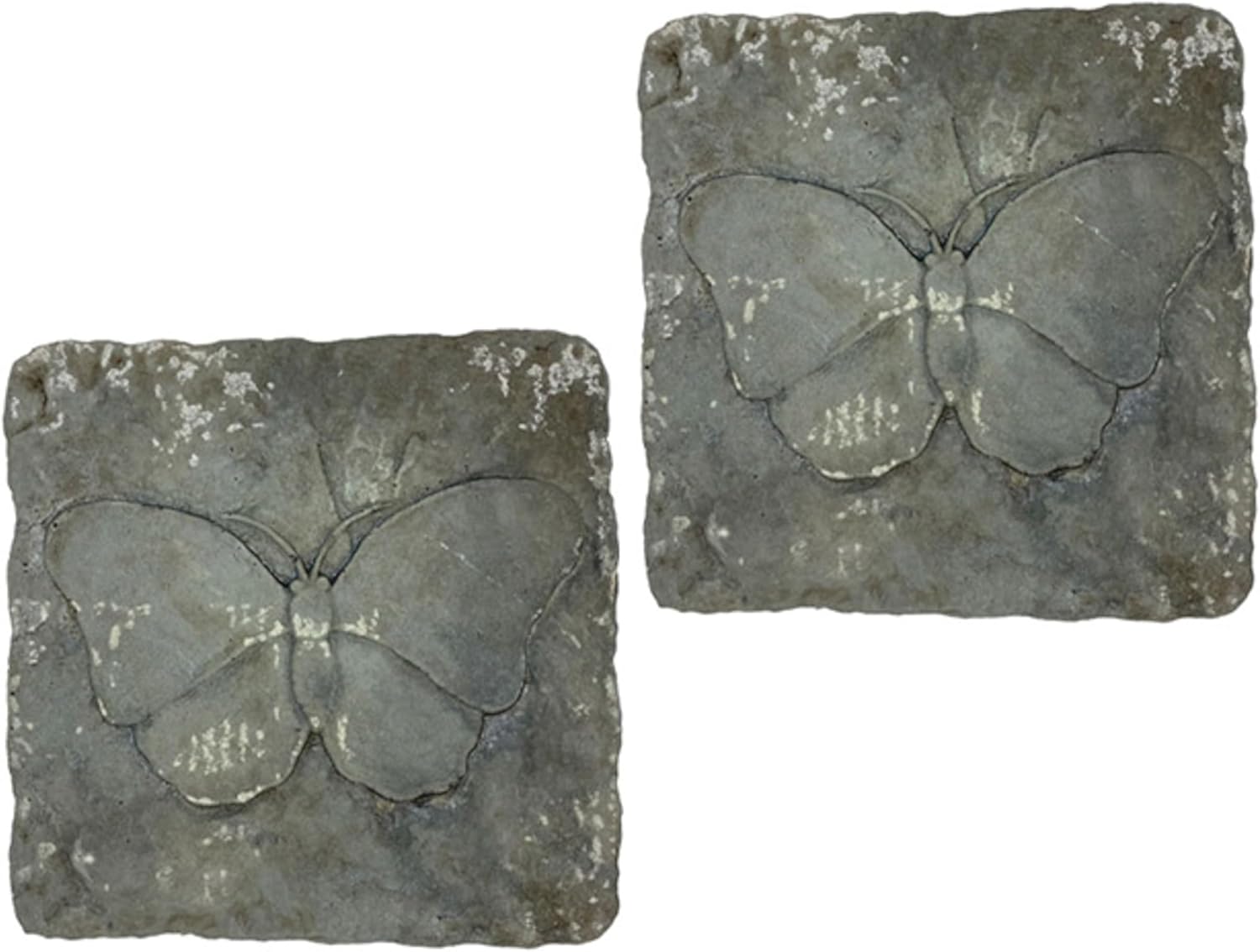 BestNest Athens Butterfly Stepping Stones, Cypress – Pack of 2 Square Concrete Garden Path Stones with Raised Butterfly Design, Gray & Green Hues, Durable Outdoor Landscaping Decor, 12" x 12"