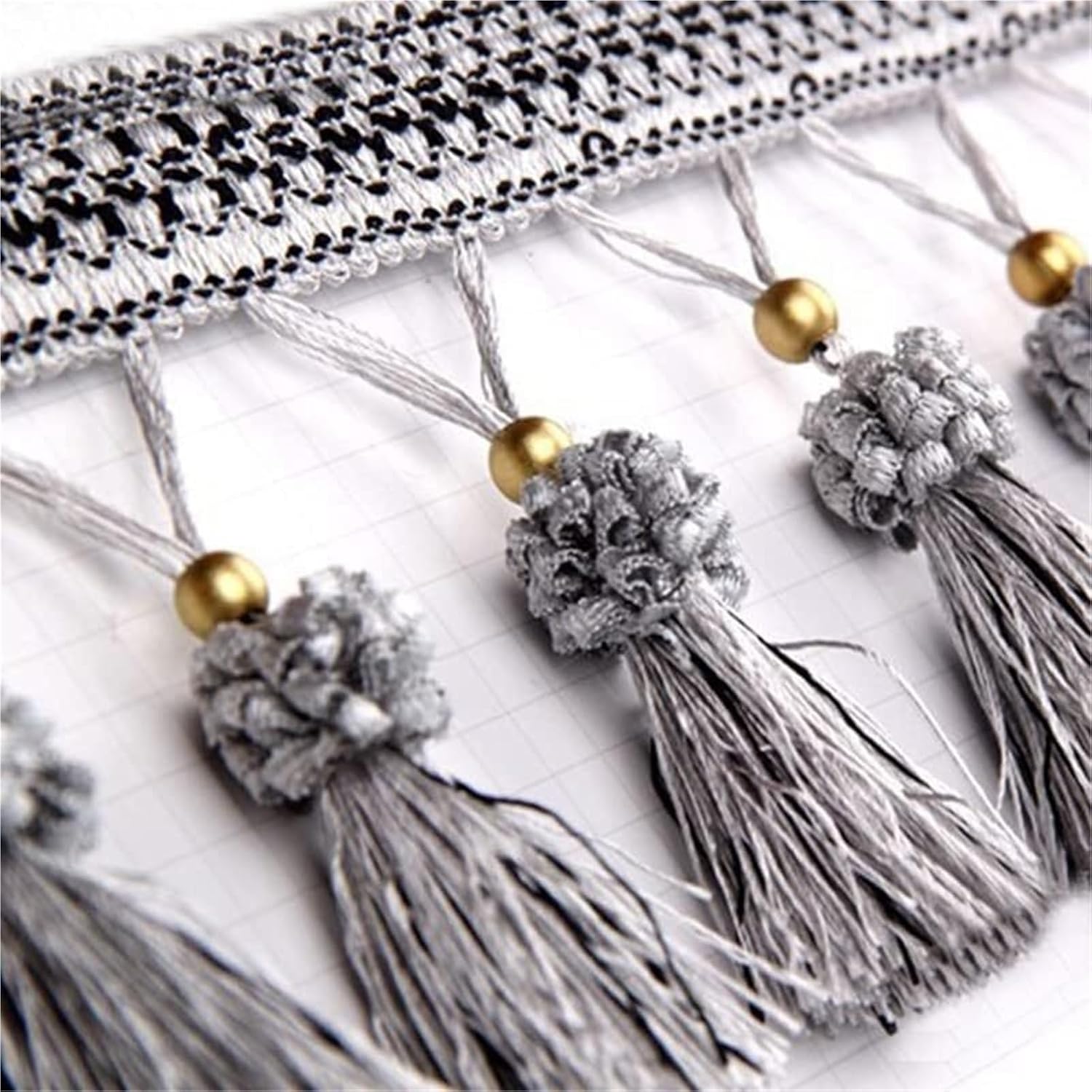 Curtain Tassels，Tassels for Sewing， 5 Meters Curtain Edging Trim Trimming Ribbon Sewing Garments Tablecloth DIY Decor(Gray)