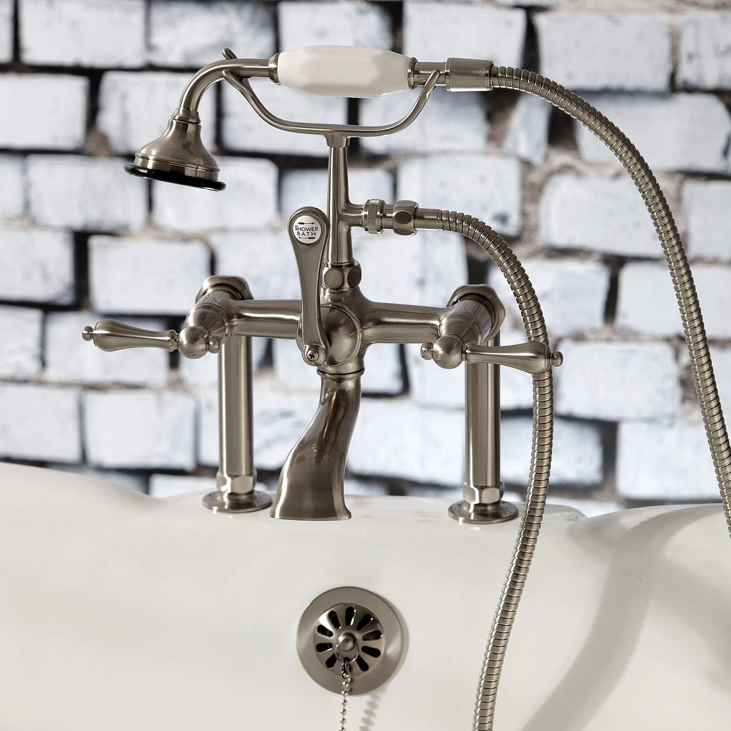 🛒 Flash Sale Kingston Brass AE103T8 Aqua Vintage 7 in Spout Reach Deck Mount Clawfoot Tub Faucet, Brushed Nickel