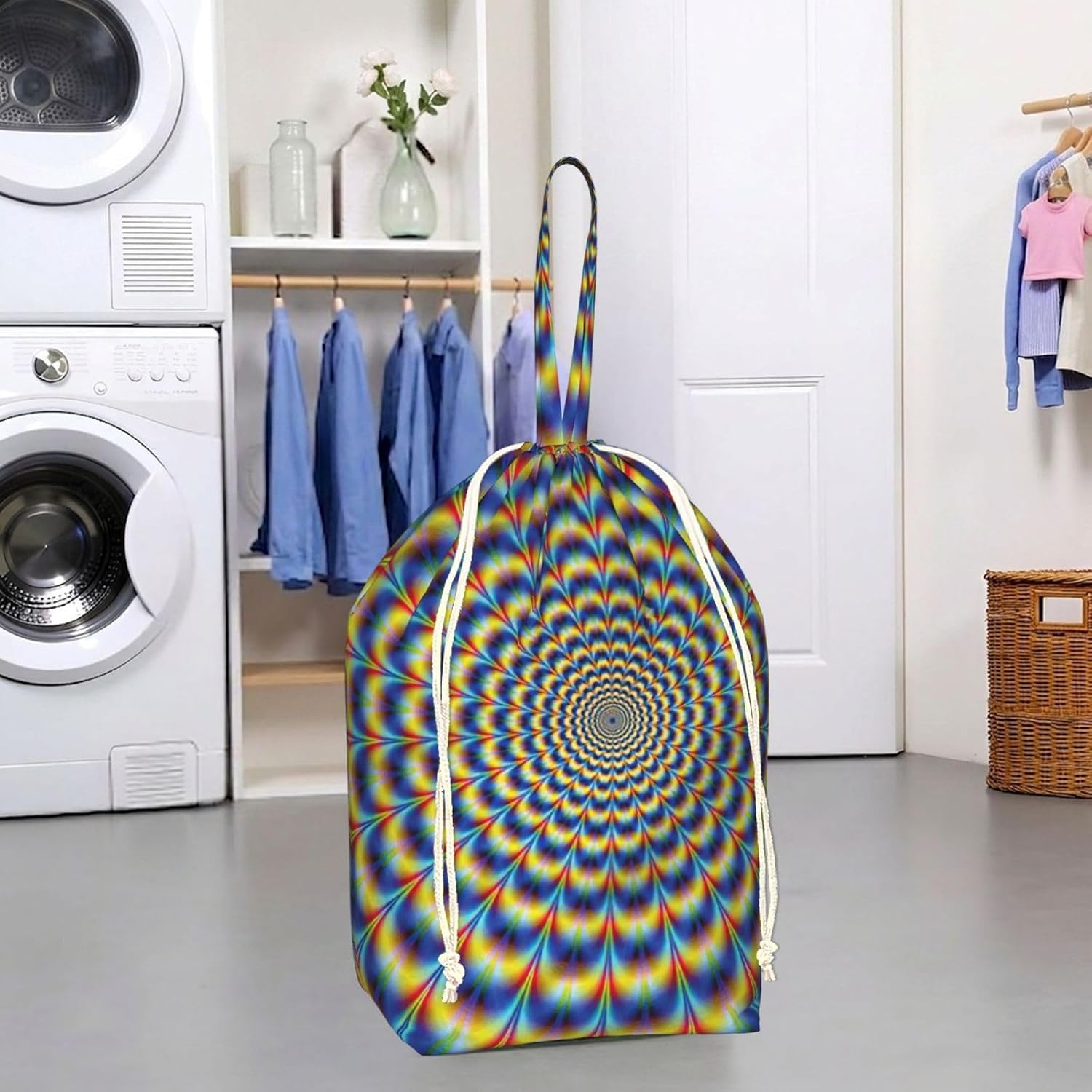 Oxford spiral optical illusion gif Print Large-capacity drawstring laundry bag with Handles for Dorm,Hotel