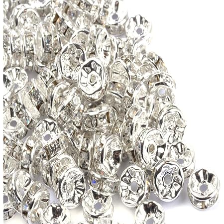 Amazon ロンデル 6ｍｍ 50個 ラインストーン付き スペーサービーズ キャップビーズ アクセサリーパーツ Diy材料 シルバー アクセサリーパーツ 通販
