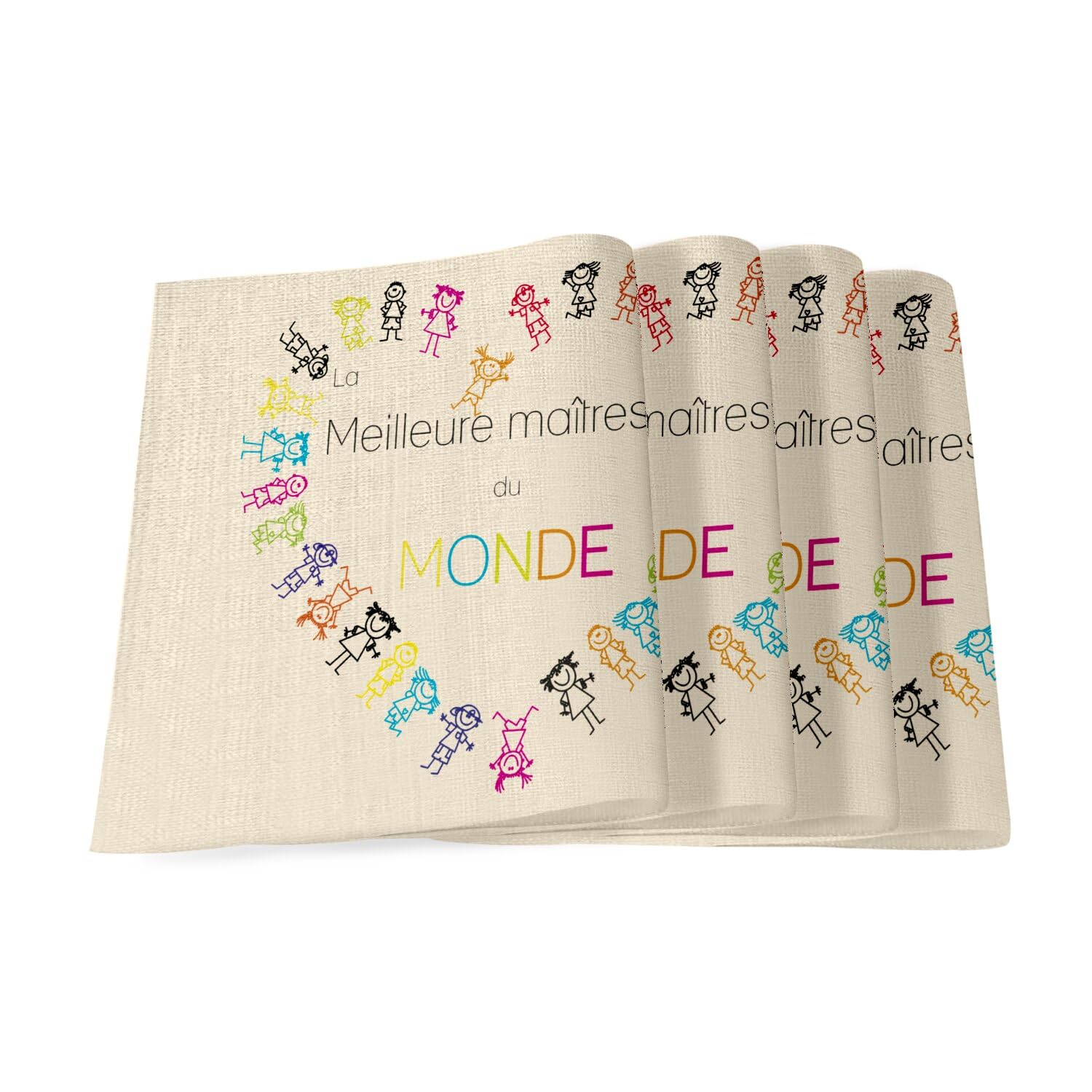 Sets de table en lin de qualité : lot de 4 grands napperons ronds 40x28,5 cm cœur d'enfants