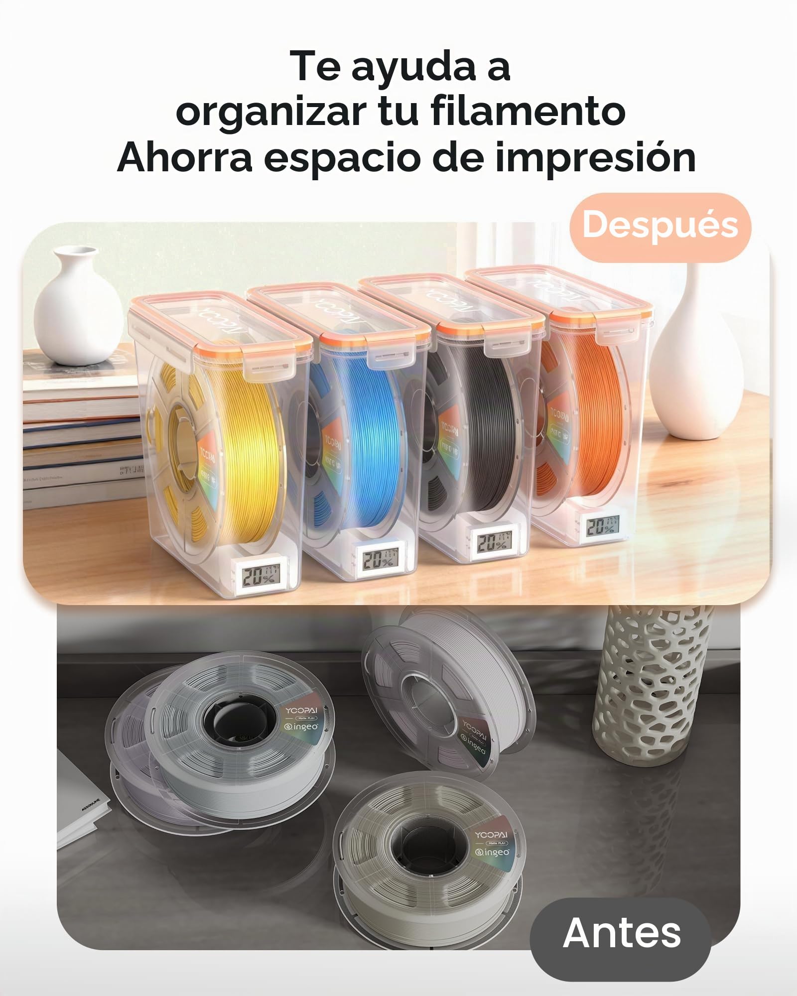 YOOPAI Pro - Caja de almacenamiento de filamentos con monitor de temperatura y humedad, contenedor hermético para bobinas de 1 kg y 1.75 mm, resistente a la humedad y al polvo, con desecantes