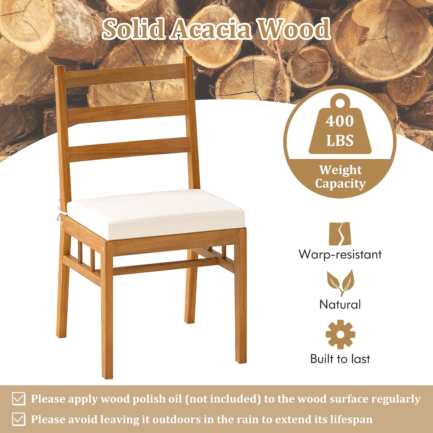 Tangkula 7 Pieces Patio Acacia Wood Dining Set, Outdoor Heavy Duty Rectangular Table with 1.97” Umbrella Hole and 6 Cushioned Chairs, for Deck, Garden and Backyard