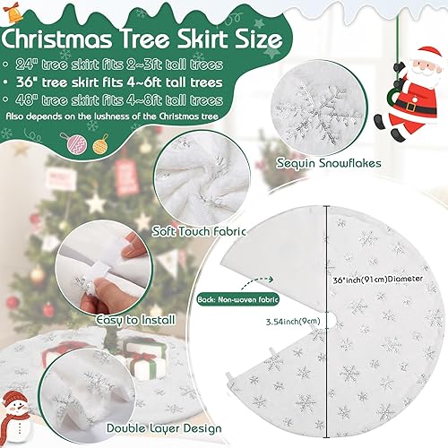 Miniatura 42 de Falda de árbol de Navidad de 48 pulgadas, falda de árbol de piel sintética de lujo con copos de nieve dorados y lentejuelas, alfombrillas grandes