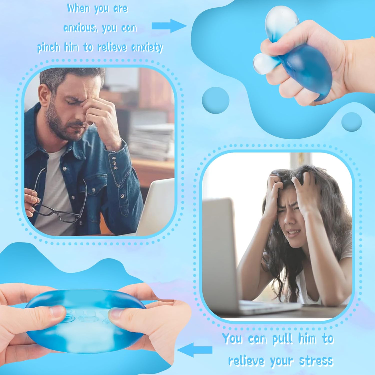 Stress Cube Squishy Stress Balls for Adults Kids Sensory Fidget Toy for Your Best Mellow and Chill - Fidget Ice Cubes-Square Shape with Filling in Blue