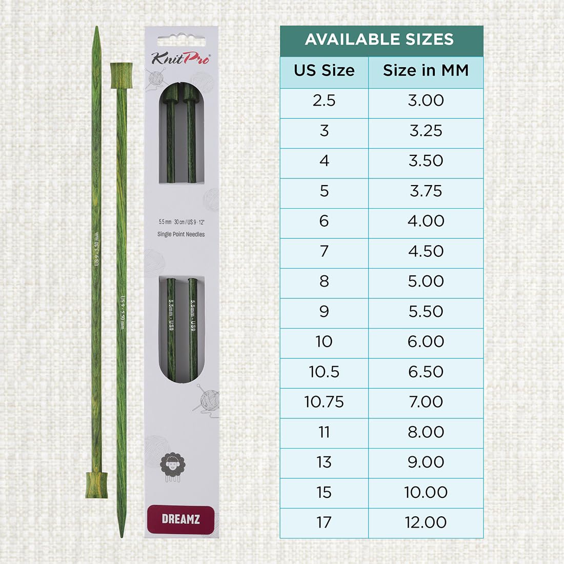 KnitPro Dreamz Single Pointed Needles 12" (30cm), Misty Green, 5.50mm - Image 4