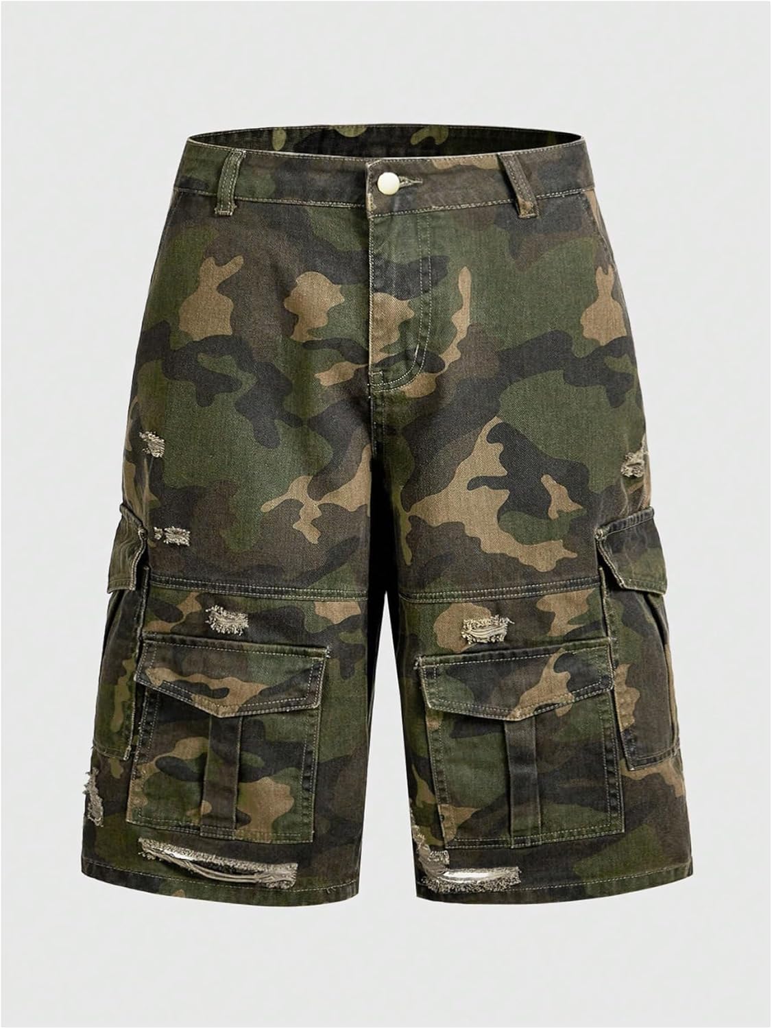 WDIRARA Men's Camo Cargo Denim Shorts Baggy Jorts Ripped Wide Leg Capri Jeans Streetwear - Image 3