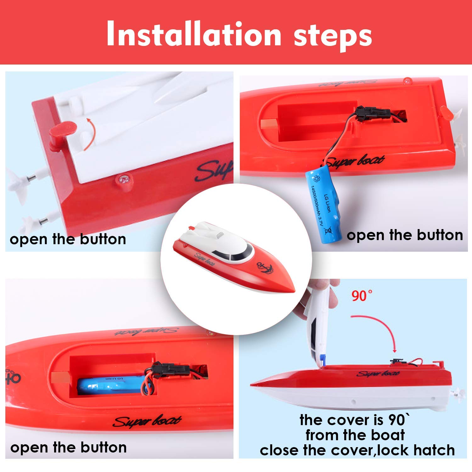 Remote Control Boat for Pools,12+ KM/H RC Boat with 2 Rechargeable