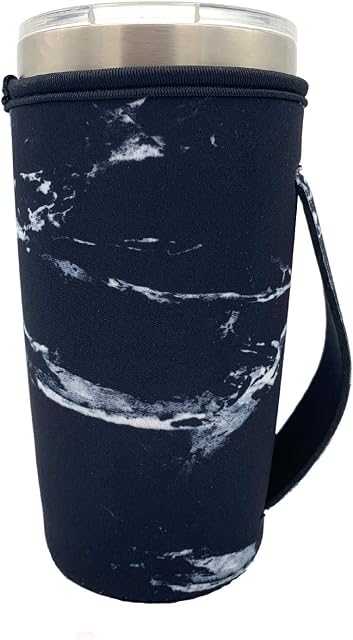 KOSTOO Reusable Neoprene Iced Coffee Cup Sleeve Neoprene Insulated Sleeves Cup Cover Holder Idea for 20oz Tumbler Cup,Trenta Starbucks, Large Dunkin Donuts (Only Cup Sleeves) (Marble Black)