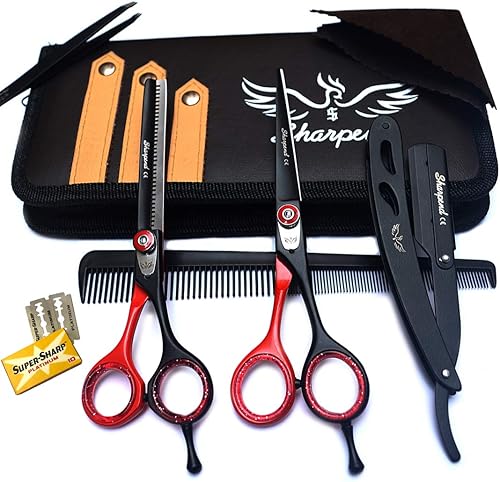 Kit profesional de tijeras de corte de pelo – Tijera de peluquería con borde de maquinilla de afeitar de 6 pulgadas, tijeras japonesas de corte de