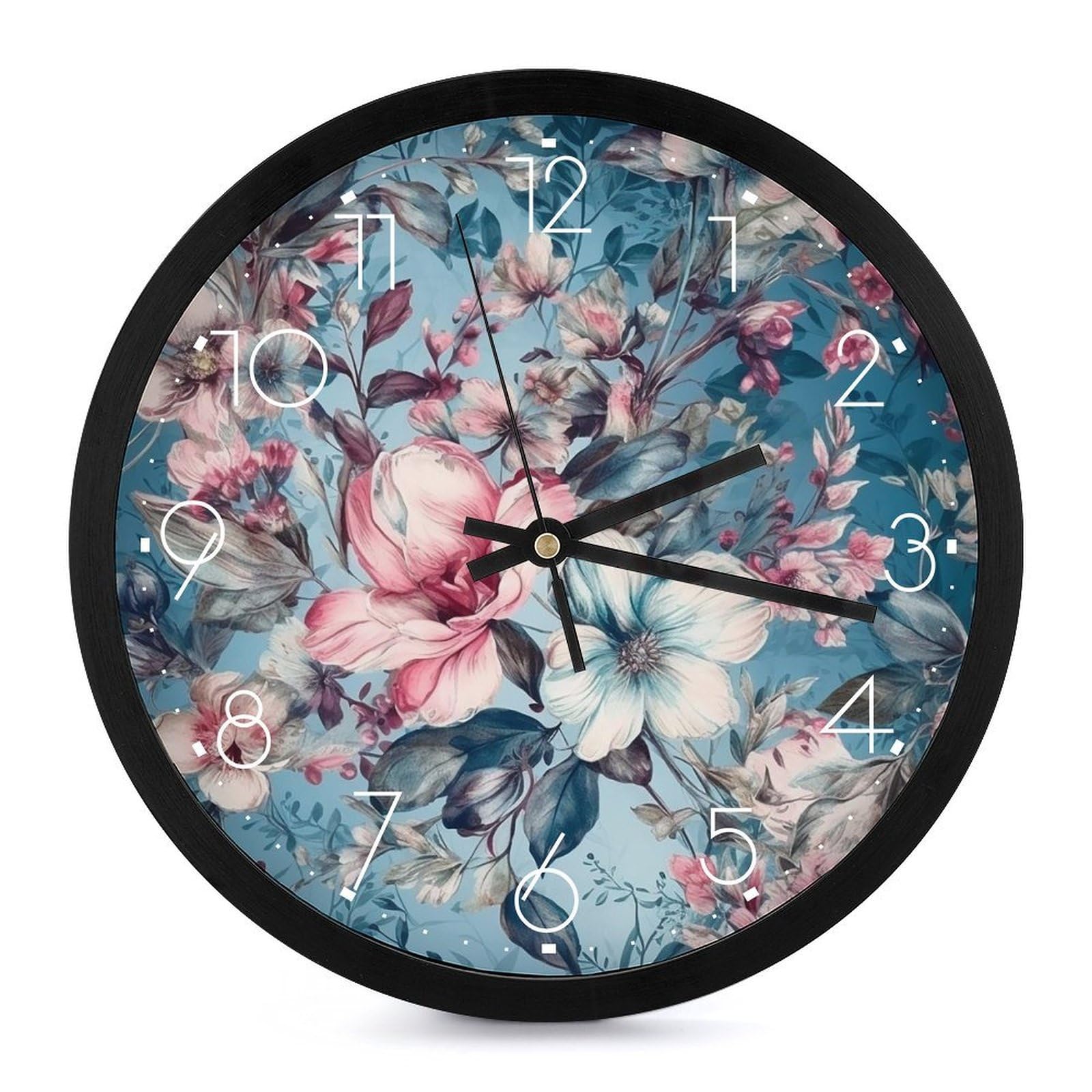 Horloge murale sans tic-tac à grand cadran fleuri