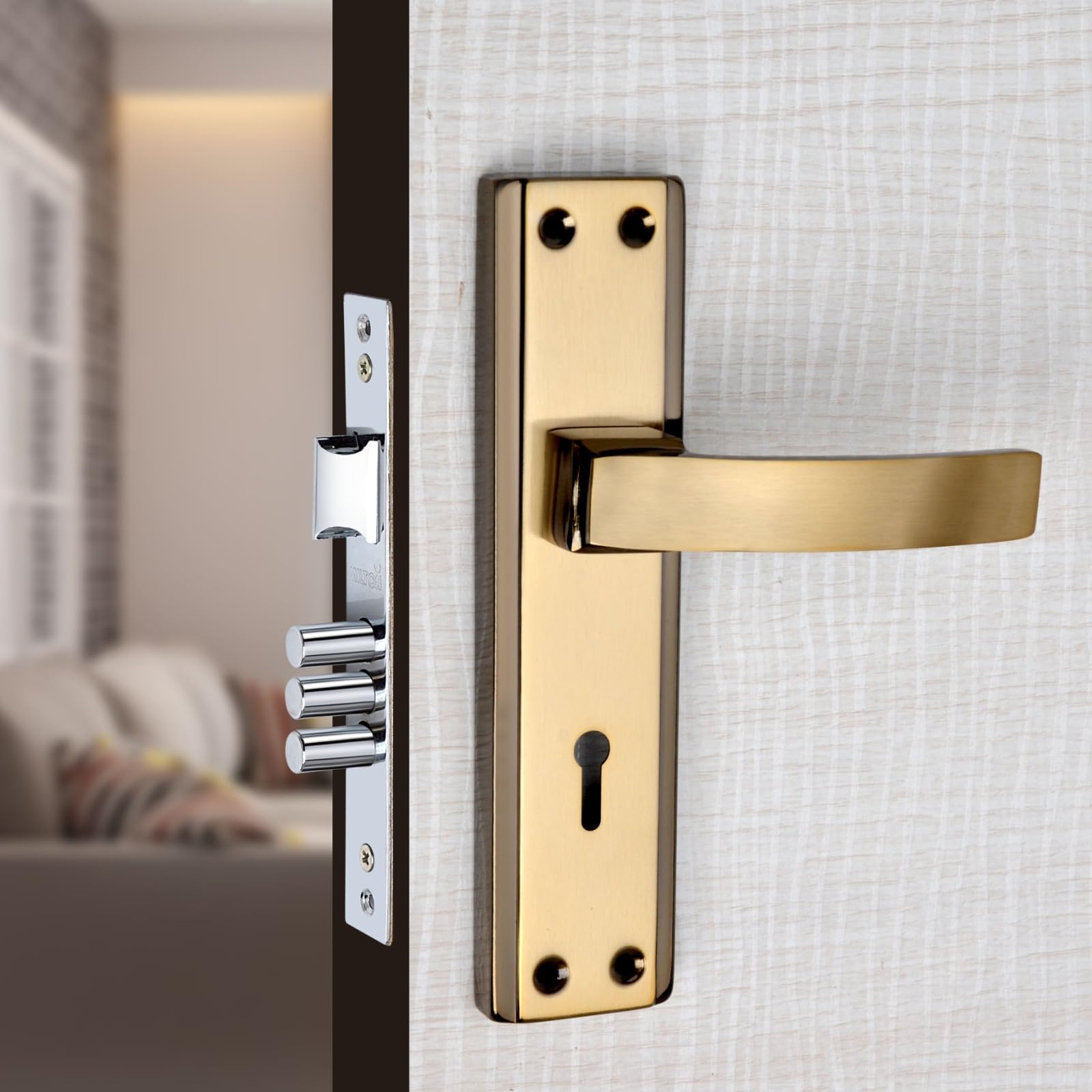 Milton Mortise Lock Set with Door Handle, Black Gold Finish, 7 Inch, Model MHI-RX-03, Complete Set with Keys and Screws-image-43