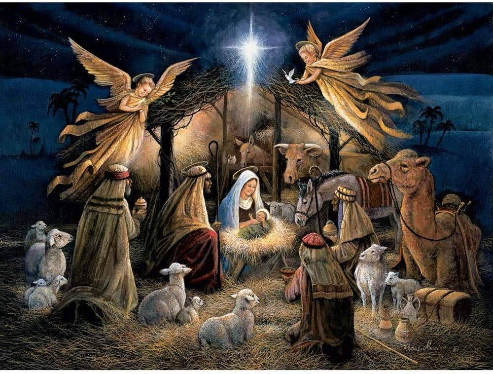 Bits and Pieces – Value Set of Three 1000 Piece Jigsaw Puzzles for Adults – Last Supper, Noah's Ark, in The Manger by Artist Ruane Manning, Completed Puzzle Size: 20" x 27"