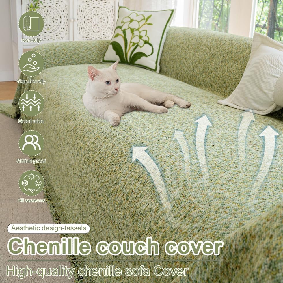 Funda de sofá chenilla protectora lavable estilo bohemio de 180x300 cm 2
