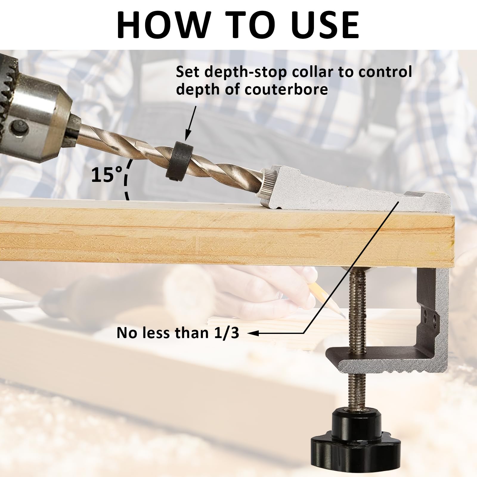 thirei Pocket Hole Jig Kit, 15° Drill Guide Joint Screw Kit, DIY Woodworking Tools Carpentry Locator, for Wooden Furniture Grey - Image 4