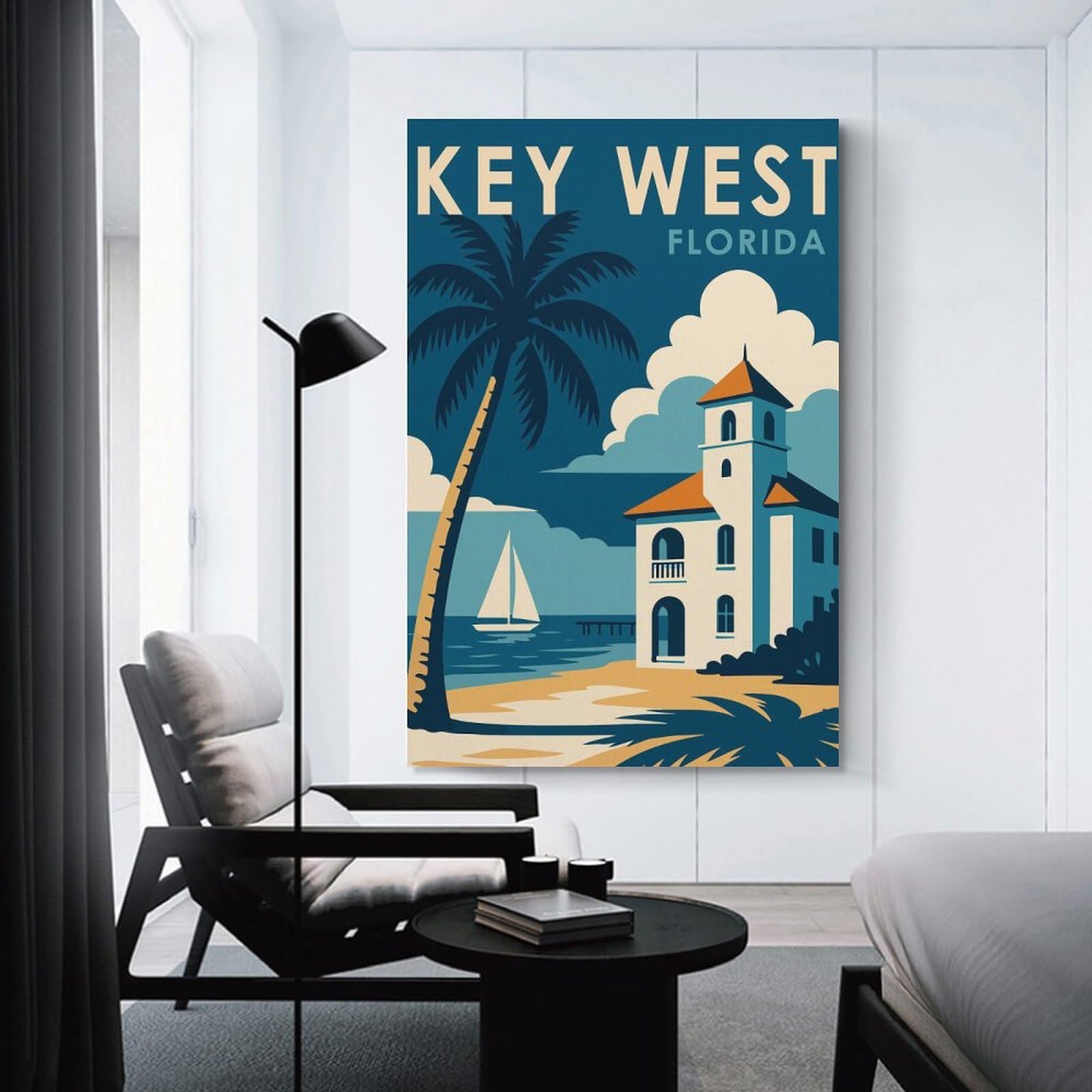 Junmoney Unframe-Style-9-1 Key West Florida Travel Room Decor Wall Art 24X36inch(60X90cm), For Bedroom, Guest Room Or Reading Nook, An Easy Wall Refresh For Bedrooms
