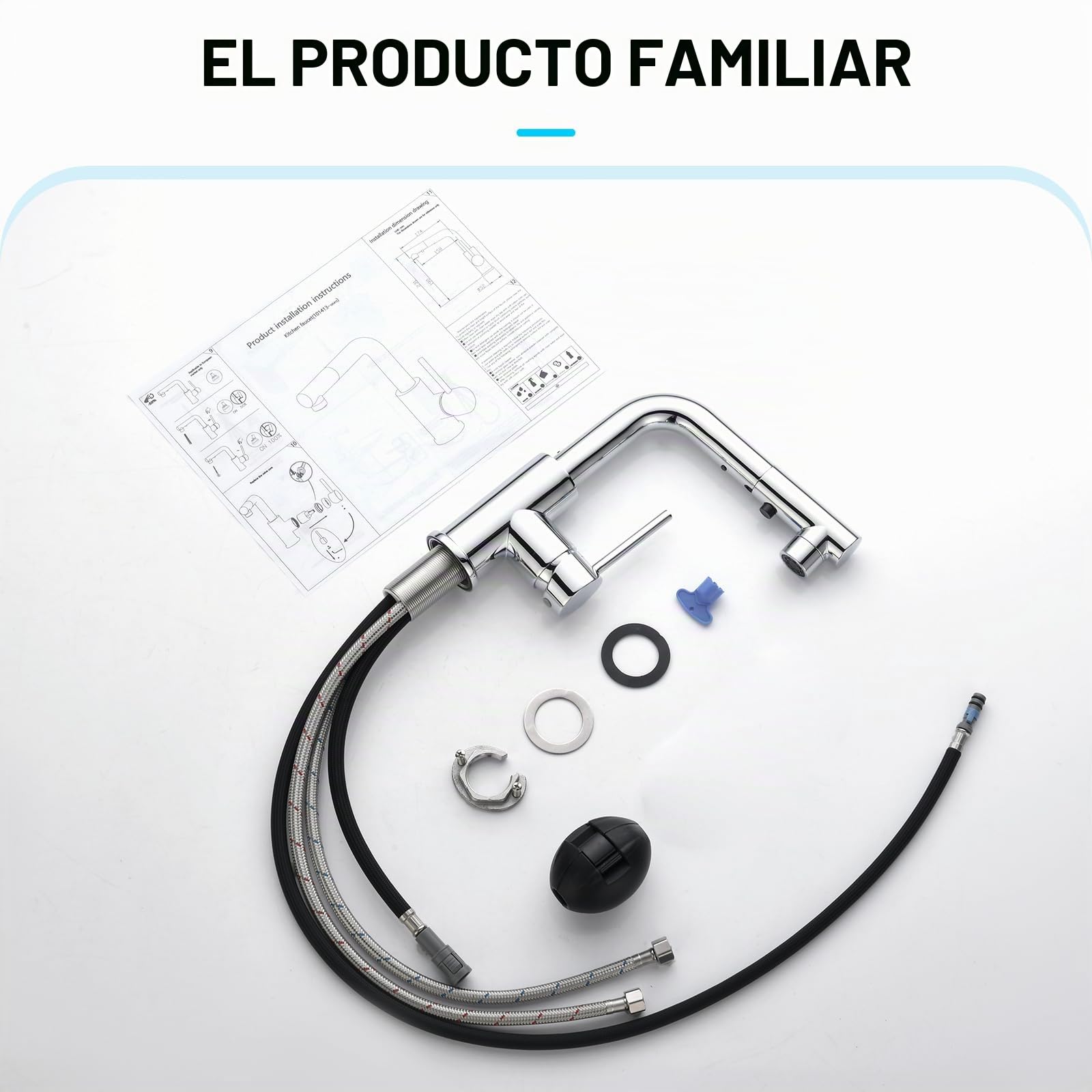 CREA Grifo de Cocina con Ducha Extraíble, Grifo para Fregadero con 3 Modos de Rociado, Canilla de Cocina Monomando 360°, Grifo para Cocina Pequeña o Baño, Cromado