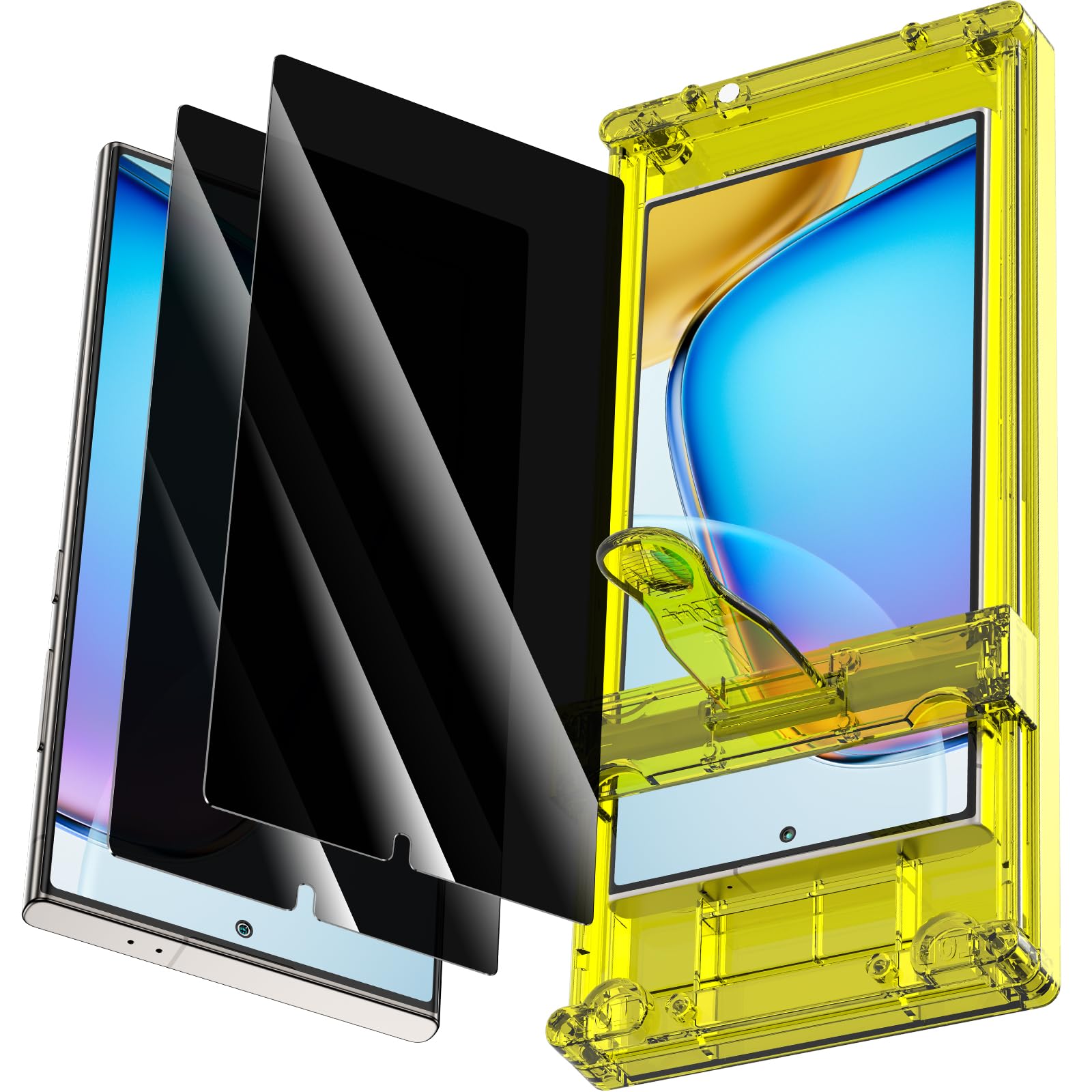 YWXTW 4TH Gen EZ Unlock for Samsung Galaxy S24 Ultra Privacy Screen Protector with Applicator [0.01s Fingerprint ID Support] [Non Glass] 25° Anti-Spy Private Screen Film Bubble Free, 2 Pack