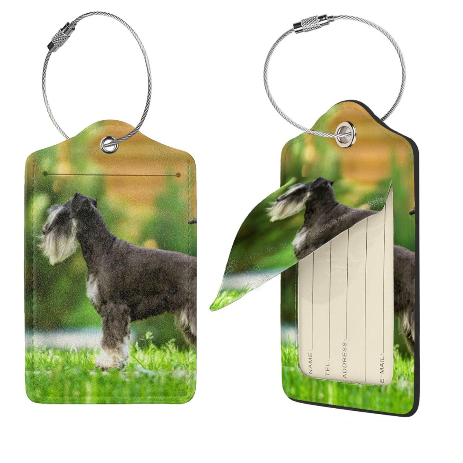 Étiquette bagage cuir Schnauzer chic avec boucle inox pour valise - 7
