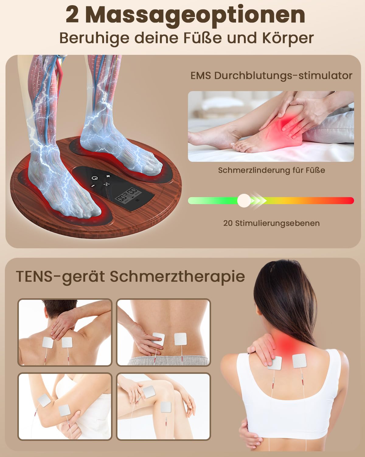 Medic Durchblutungs-stimulator Beine mit 850NM Infrarotlicht, Neu Rotlichtlampe Therapie Durchblutungsstimulator Füße Beine mit 4 TENS Elektroden Pads, EMS Fußmassagegerät Elektrisch für Durchblutung
