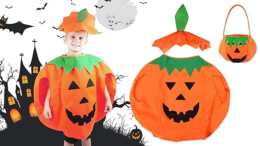 Halloween Kürbis Kostüm Kinder - Komplettset Mit Mütze & Schuhüberzieher