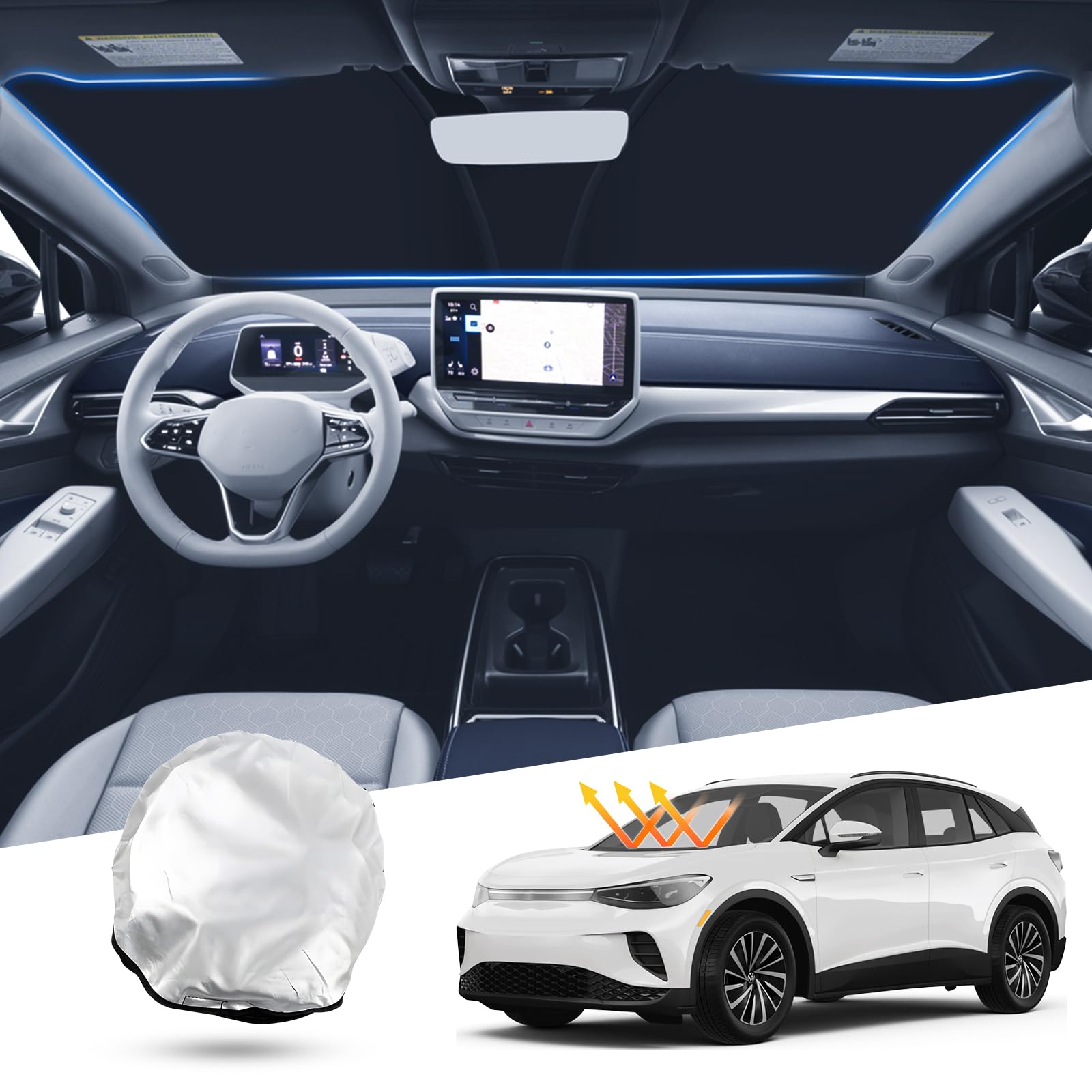 T TGBROS Windshield Sun Shade for Volkswagen ID.4 2021-2025, Custom Fit, Premium Material, Keeps Interior Cool & Protected, Easy to Use & Store