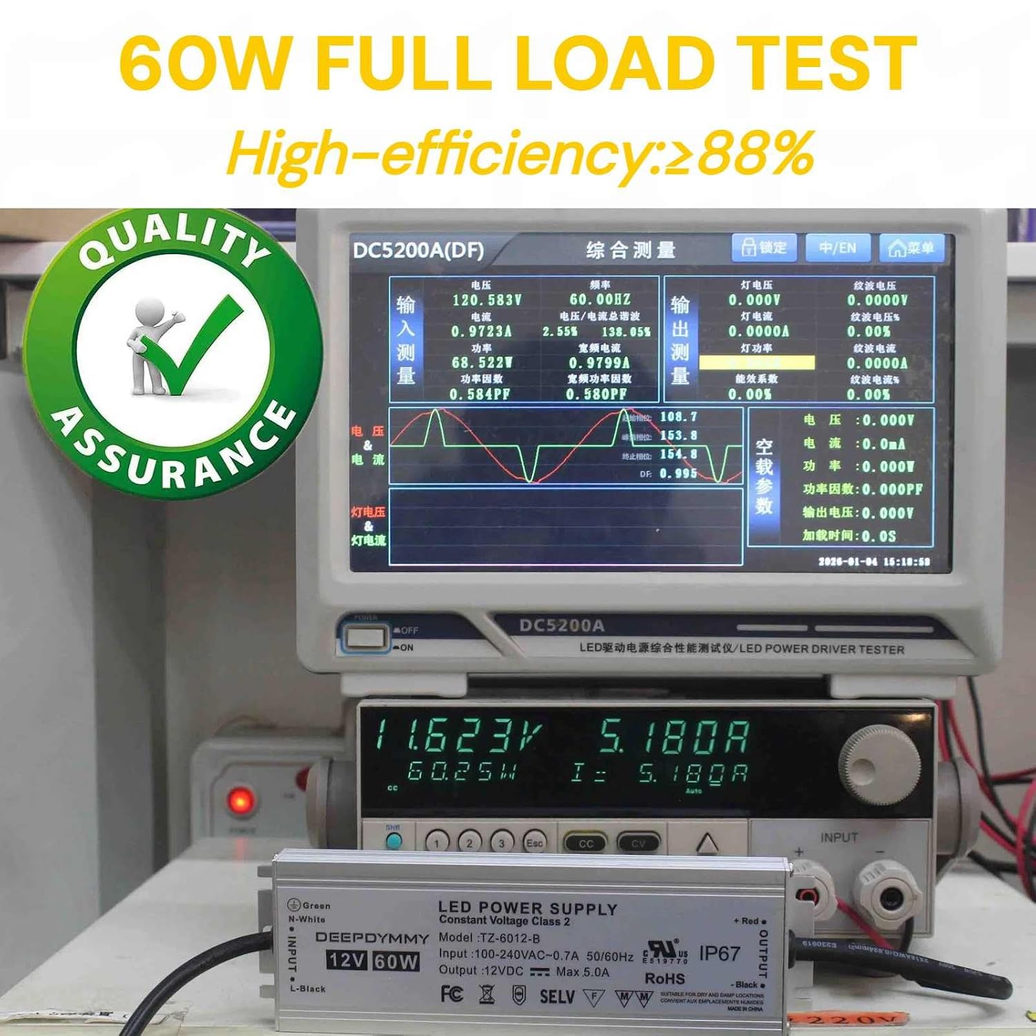 12V DC Power Supply 60W - Ultra Slim LED Driver Low Voltage Transformer with 3-Prong Plug & 3.3ft Cable, IP67 Waterproof for LED Strip Lights, Outdoor Lighting
