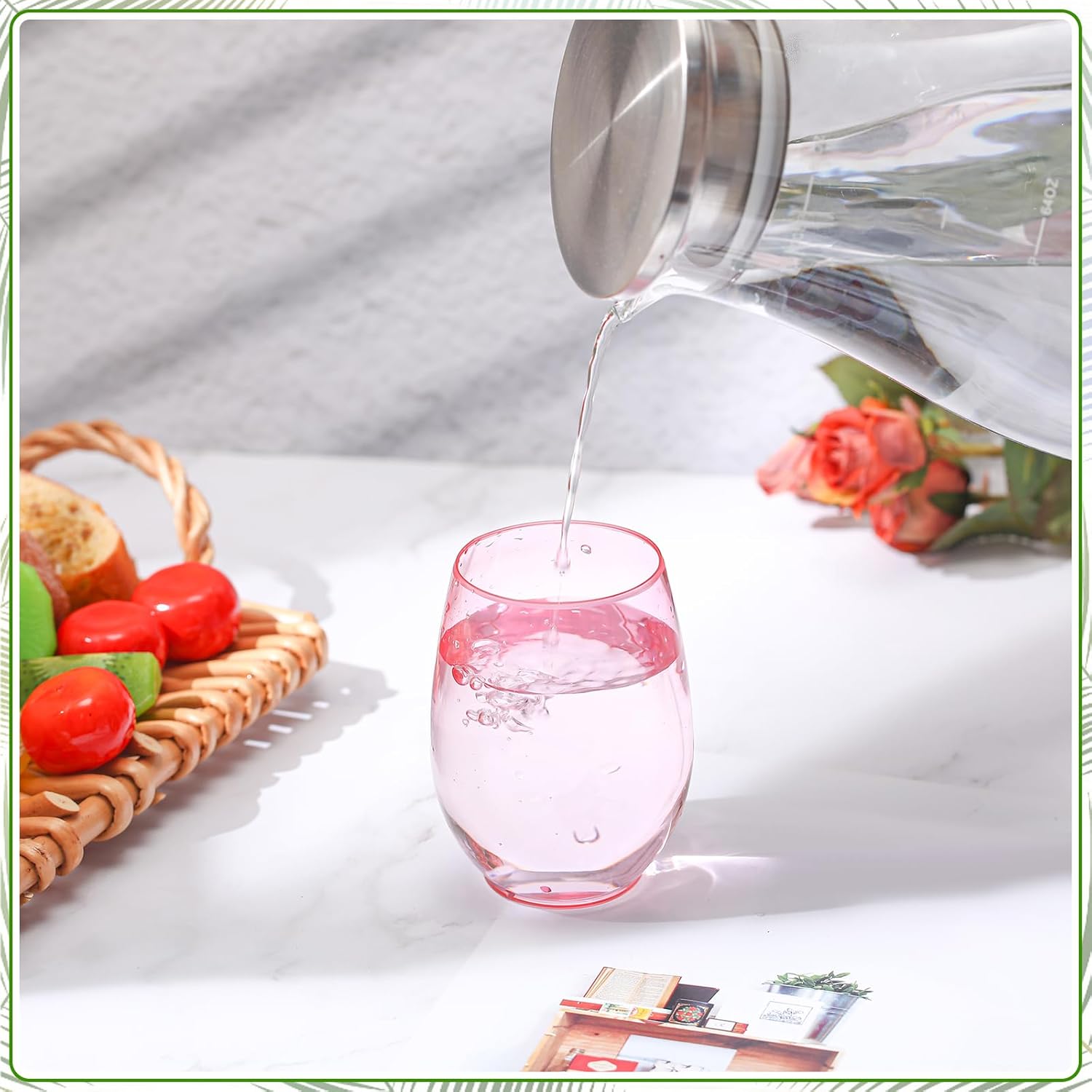 Layhit 32 Pcs Pink Stemless Wine Glasses Plastic Reusable Unbreakable Whiskey Champagne Drinking Glasses Cups for Valentine Wedding Anniversary Birthday Party (10 Oz) - Image 5