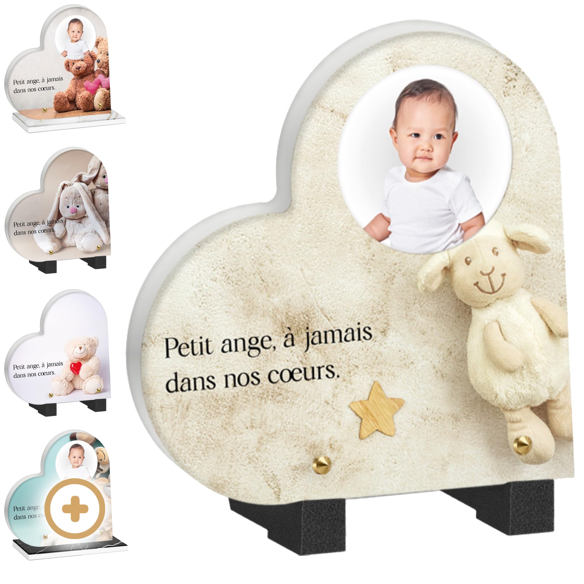 Plaque funéraire coeur en pierre PHENIX : un hommage d'exception gravé pour enfant