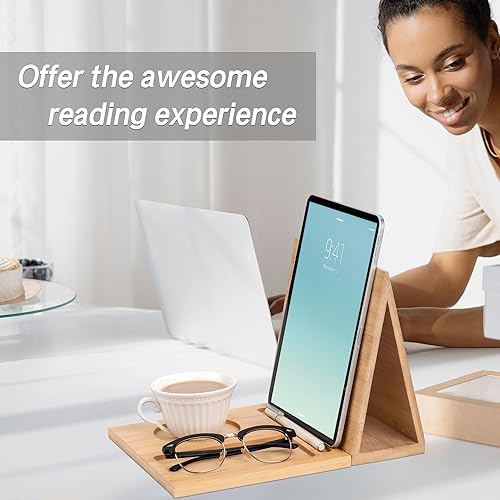 Miniatura 4 de Soporte de madera para libros para reposar páginas, rincón de lectura, valet con taza de café, tazas, gafas, bolígrafo, soporte para iPad para