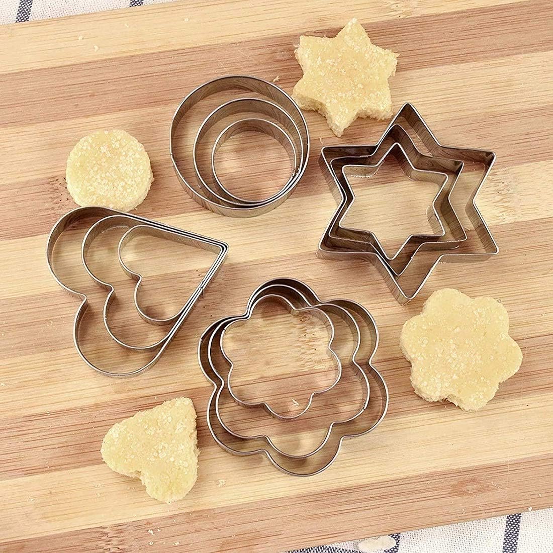 Supremo Aldo Stainless Steel 12 Pieces Cookie Cutter Set | 4 Different Shapes, 3 Sizes with Mould Cake Decorating Tool